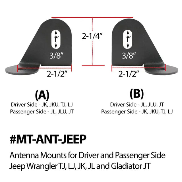Radio antenna mount with dimensions for Jeep Pass Rugged Radio Antenna MT-ANT-JEEP-PS