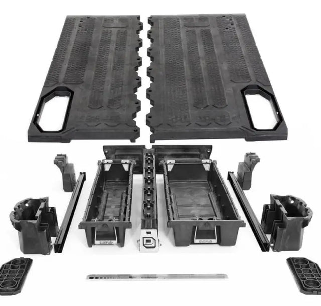 Black truck bed storage system for MT8 Decked Toyota Tacoma 2019 model