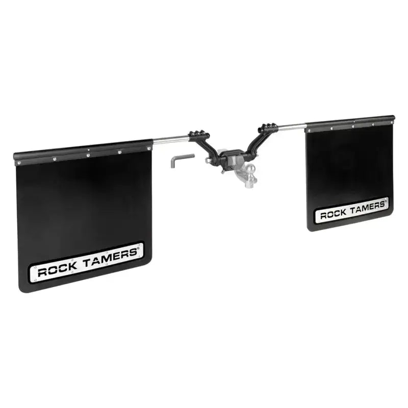 Mud Flap Cut-To-Fit 24 x Inch; 3 Inch Receiver Mount System With 2 Flaps; Flat; Rock Tamers Logo; Matte Black;