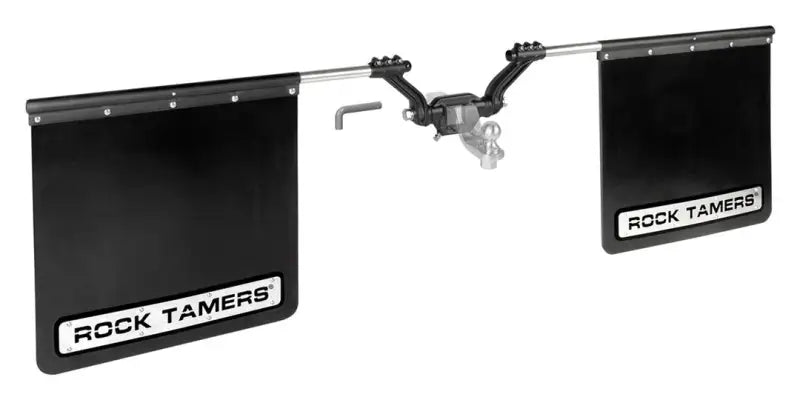 Mud Flap Cut-To-Fit 24 x Inch; 3 Inch Receiver Mount System With 2 Flaps; Flat; Rock Tamers Logo; Matte Black;