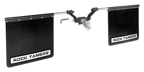 Mud Flap Cut-To-Fit 24 x Inch; 3 Inch Receiver Mount System With 2 Flaps; Flat; Rock Tamers Logo; Matte Black;