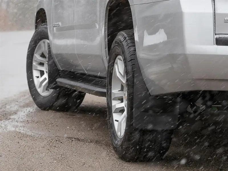 Mud Flap Direct-Fit; Set of 2; Contoured; Without Logo; Black; Thermoplastic; QuickTurn * Fastening System - Truck &