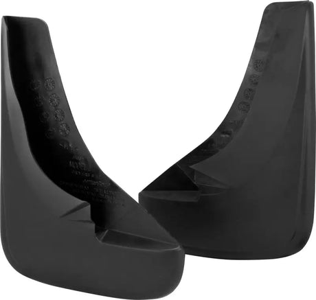 Mud Flap Multi-Fit; Set Of 2; Contoured; Without Logo; Black; OE-Approved Material; Screw On; Requires Installation Kit