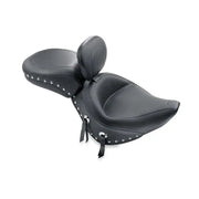 Mustang 00-15 Harley Softail Std Rear Tire Wide Touring Solo Seat w/Driver Backrest w/Studs - Black - Seats