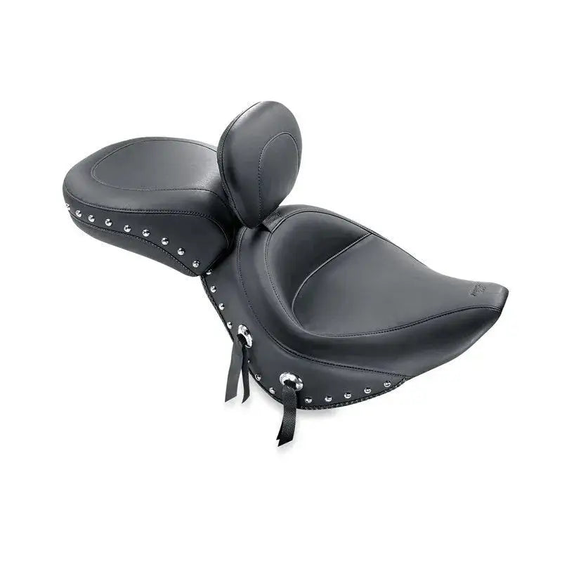 Mustang 00-15 Harley Softail Std Rear Tire Wide Touring Solo Seat w/Driver Backrest w/Studs - Black - Seats