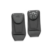 Black leather pouches on Harley Softail tank bib for Mustang 00-21 Harley Softail tank