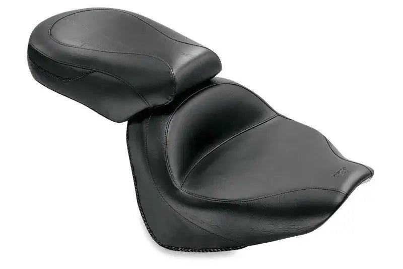 Black leather motorcycle seat for Honda VTX1300 retro wide touring models