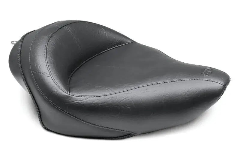Black leather motorcycle seat for Harley Sportster wide touring solo bike