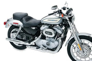 Silver and black Harley-Davidson motorcycle with Mustang 04-21 Harley Sportster touring solo seat