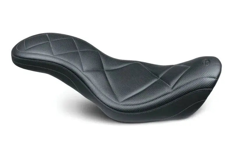Black motorcycle seat with diamond stitching for Harley Dyna Super Tripper style rides