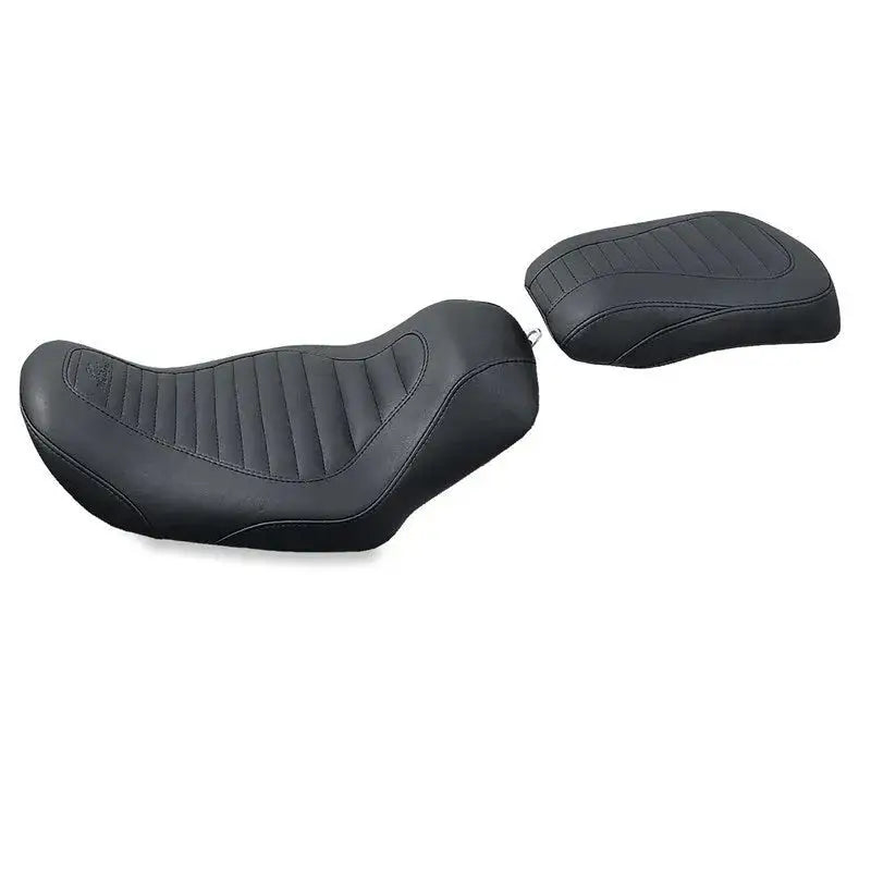 Black Harley Dyna Tripper solo seat with passenger pad for Harley Dyna bikes