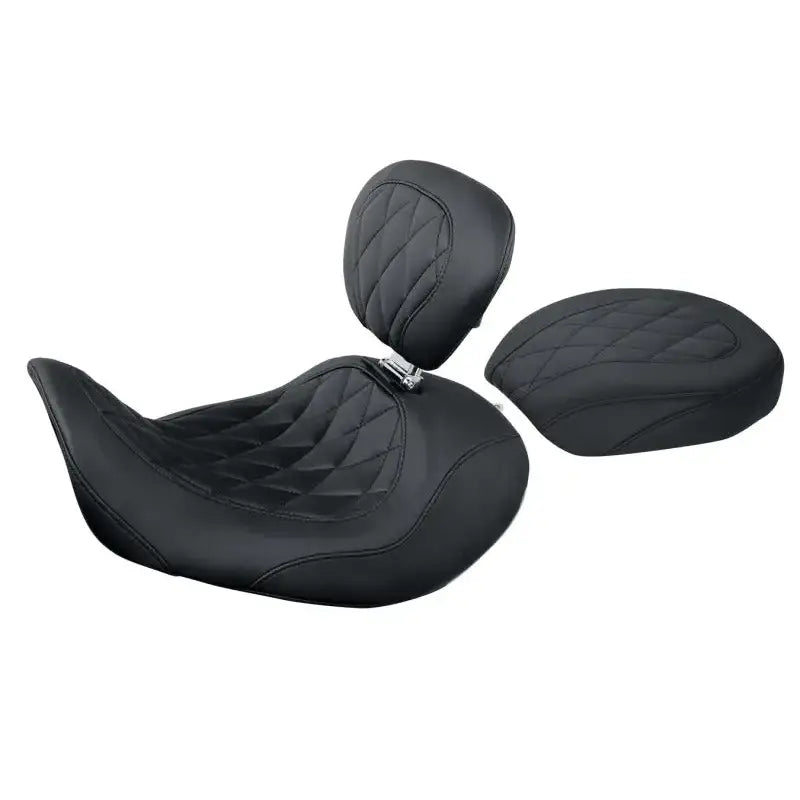 Mustang 06-17 Harley Dyna Wide Tripper Forward Passenger Seat Diamond Stitch - Black - 76705