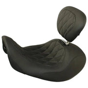 Black Harley Dyna wide tripper solo seat with backrest for comfortable riding