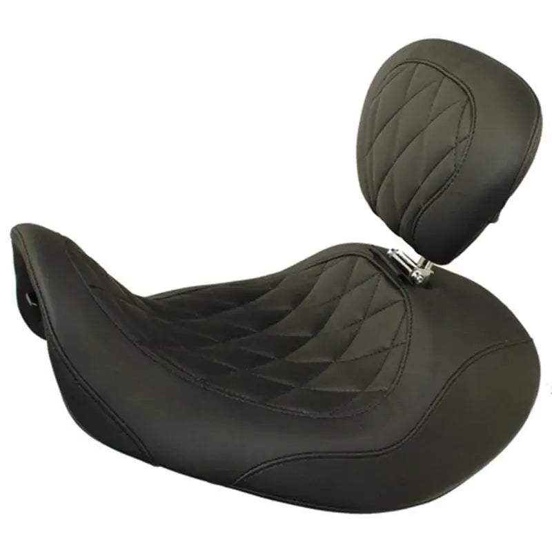 Black Harley Dyna wide tripper solo seat with backrest for comfortable riding