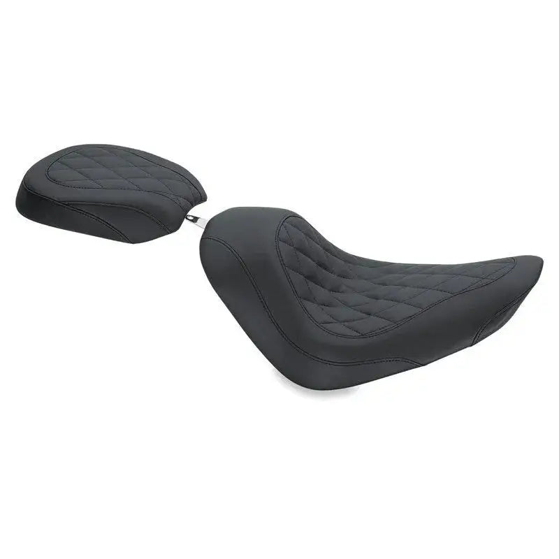 Black Harley Softail passenger seat with backrest for wide tire Softail models
