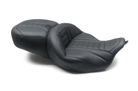 Mustang 08-21 Harley Electra Glide/Rd Glide/Rd King 1PC Seat Deluxe - Black w/ Red Stitching - Mustang Motorcycle