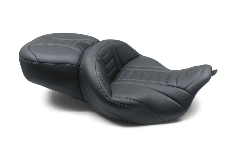 Mustang 08-21 Harley Electra Glide/Rd Glide/Rd King 1PC Seat Deluxe - Black w/ Grey Stitching - Mustang Motorcycle