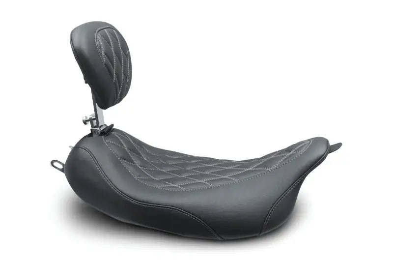 Mustang 08-21 Harley Wide Tripper FL Touring Pass Seat w/ Dr Backrest, Grey Diamond Stitch - Black - Mustang Motorcycle