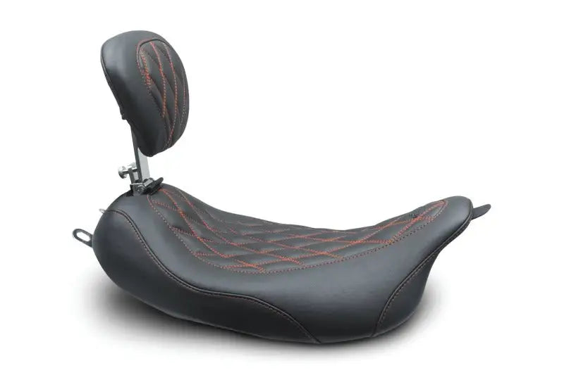 Mustang 08-21 Harley Wide Tripper FL Touring Pass Seat w/ Dr Backrest, Red Diamond Stitch - Black - Mustang Motorcycle