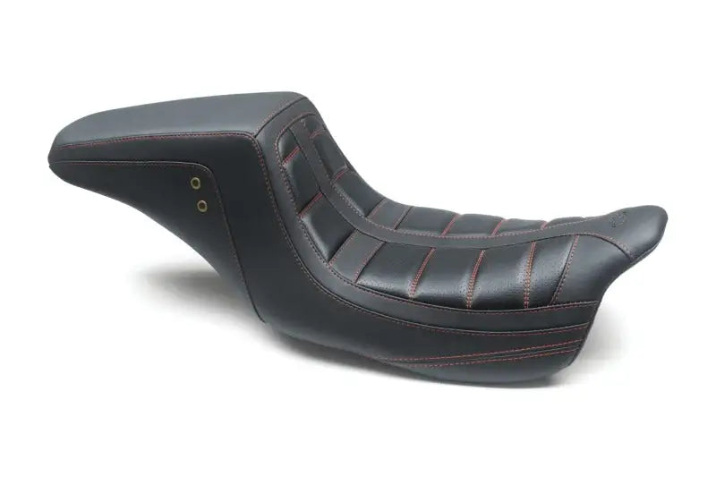 Mustang 08-21 HD Electra Glide,Rd Glide,Rd King,St Glide Squareback 1PC Seat - Black w/Red Stitching - Mustang Motorcycle