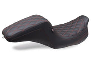 Mustang 08-24 HD FL Touring Double Diamond Squareback 1PC Seat - Black w/ Red Stitching - Mustang Motorcycle