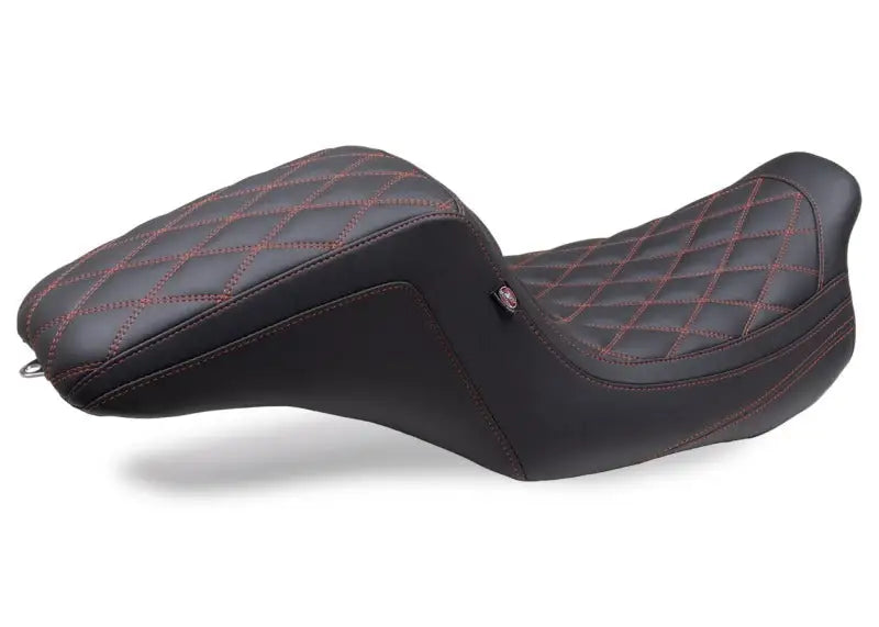 Mustang 08-24 HD FL Touring Double Diamond Squareback 1PC Seat - Black w/ Red Stitching - Mustang Motorcycle