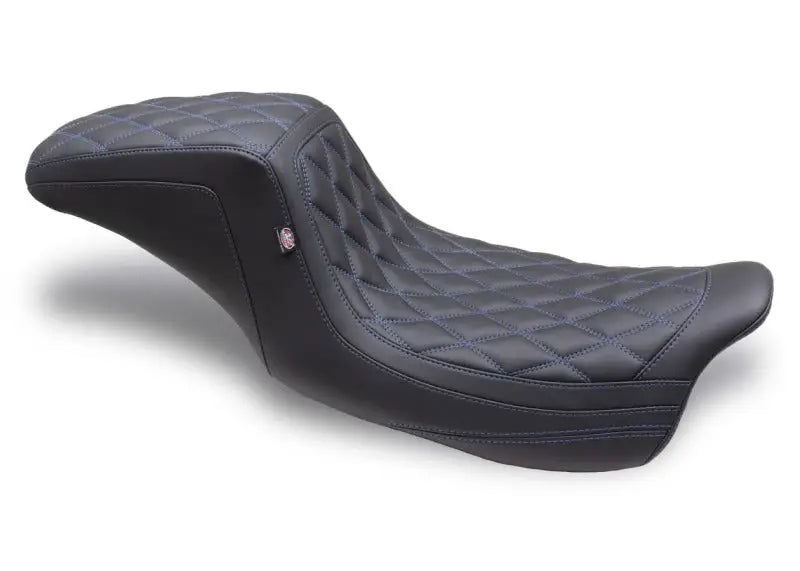 Mustang 08-24 HD FL Touring Double Diamond Squareback 1PC Seat - Black w/ Blue Stitching - Mustang Motorcycle