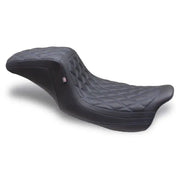 Mustang 08-24 HD FL Touring Double Diamond Squareback 1PC Seat - Black w/ Blue Stitching - Mustang Motorcycle