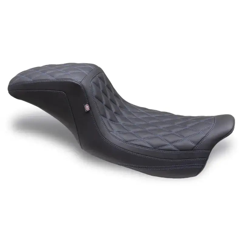 Mustang 08-24 HD FL Touring Double Diamond Squareback 1PC Seat - Black w/ Blue Stitching - Mustang Motorcycle