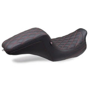 Mustang 08-24 HD FL Touring Double Diamond Squareback 1PC Seat - Black w/ Red Stitching - Mustang Motorcycle