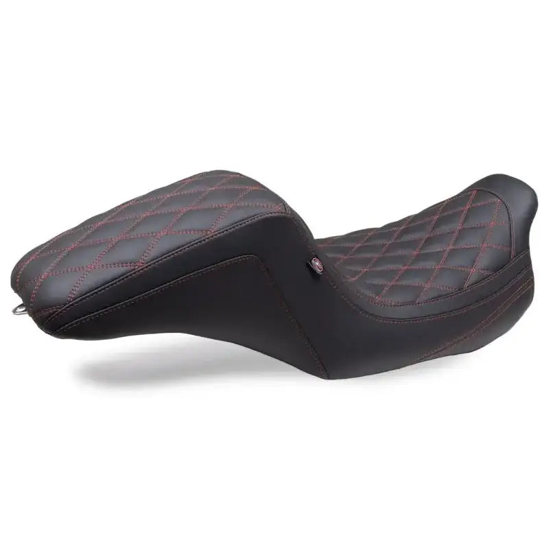 Mustang 08-24 HD FL Touring Double Diamond Squareback 1PC Seat - Black w/ Red Stitching - Mustang Motorcycle