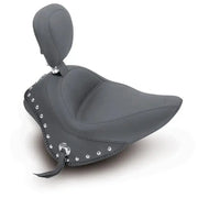 Gray motorcycle solo seat with studded trim for Harley Blackline and Slim Slim wide touring models