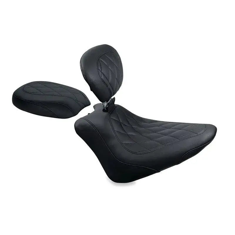 Mustang 11-13 Harley Blackline,12-17 Slim/Slim S Wide Touring Solo Seat w/DBR Diamond - Black - Seats