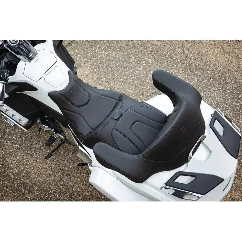 Motorcycle seat with backrest for Honda Gold Wing GL1800 touring bike in black