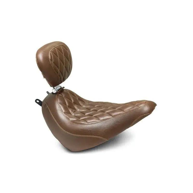 Brown leather Harley Heritage Classic Deluxe Wide Tripper solo seat with backrest