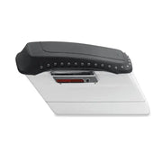 White motorcycle saddlebag lid covers with black pearl studs for early FL touring Road King