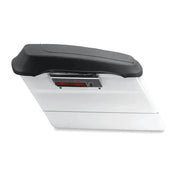White motorcycle trunk with black seat showcasing Mustang 80-07 Saddlebag Lid Covers