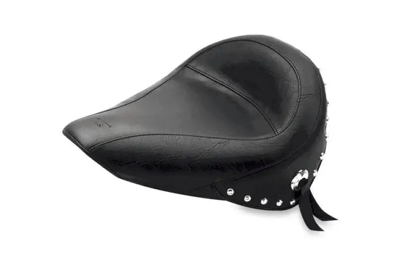 Black leather touring solo seat with studs for Mustang Harley Standard Rear Tire 84-06