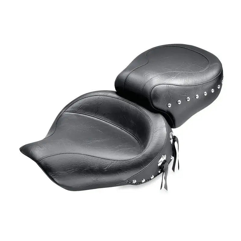 Black leather Harley Dyna wide touring seat with studs for Harley Dyna bikes