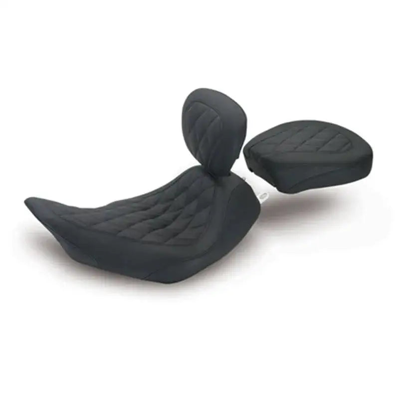 Black Mustang 97-07 Harley Road King Wide Tripper Solo Seat with backrest and passenger seat