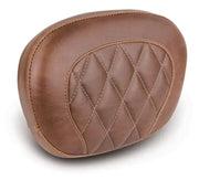Brown leather sissy bar pad for Harley Touring Mustang 97-23 with diamond stitch design