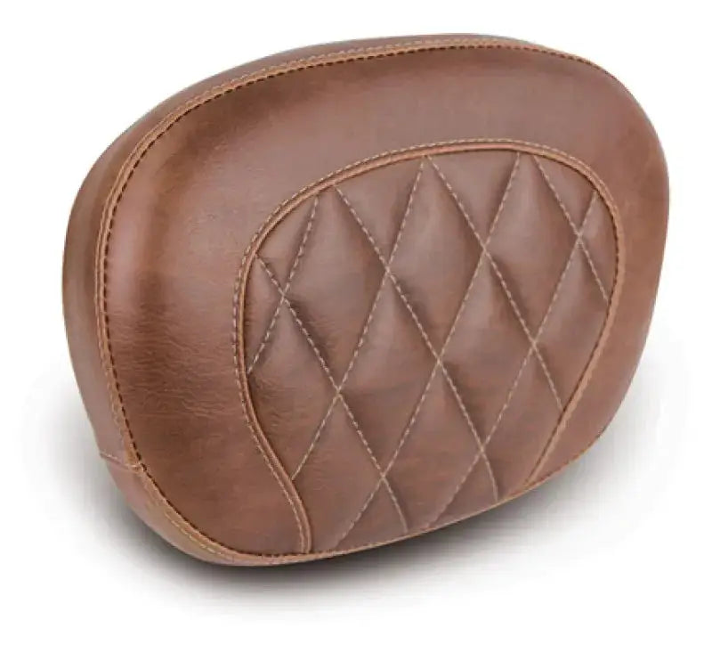 Brown leather sissy bar pad for Harley Touring Mustang 97-23 with diamond stitch design