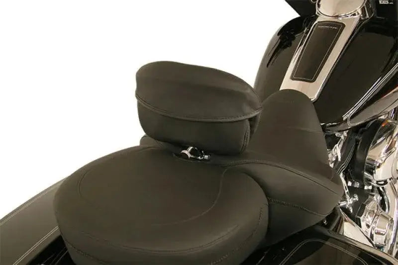 Motorcycle seat with Mustang Driver Backrest Sport Pouch Cover in black for comfort