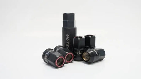 Muteki HR38 Open End Lug Nuts 12x1.50 Black Chrome / Red Ring - Truck & Automotive