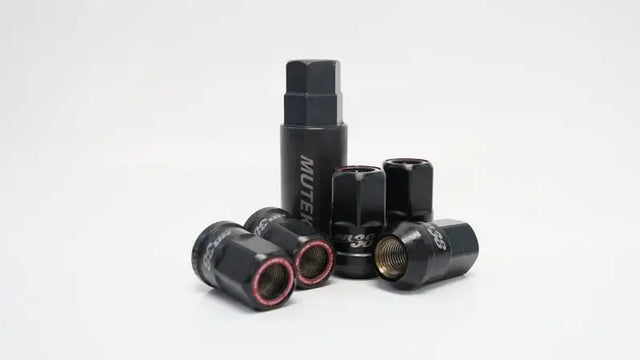 Muteki HR38 Open End Lug Nuts 12x1.50 Black Chrome / Red Ring - Truck & Automotive