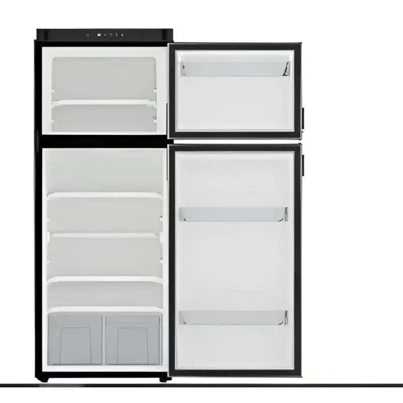 Open two-door refrigerator from N10DCBKL Norcold 10 Cu Ft 12V DC Comp Refer LHD Black