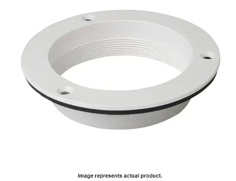 White threaded plumbing flange on Marinco Day Night Solar Vent Deck Plate setup