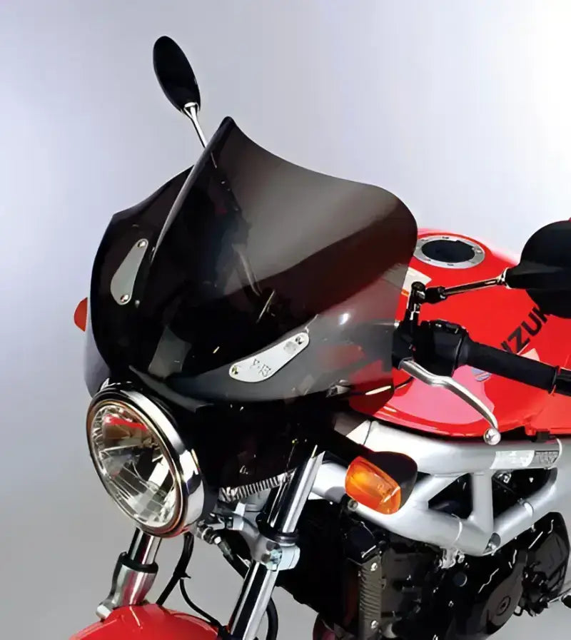 Red Suzuki motorcycle with dark smoke N2520 F Series F 15 sport fairing