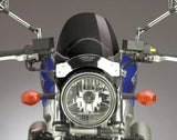 Motorcycle with N2535 Flyscreen Windscreen in Dark Smoke, showcasing chrome hardware and high-impact design.