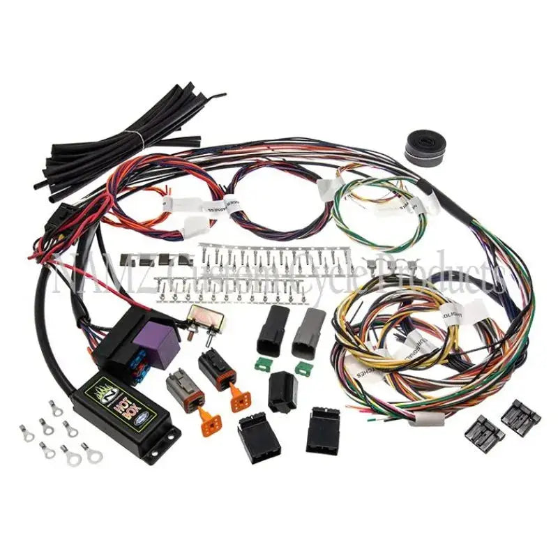 Automotive wiring harness kit with connectors and control module for complete bike harness